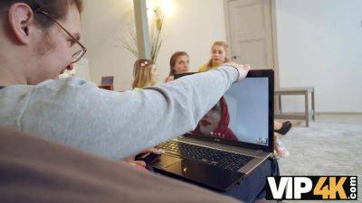 VIP4K. While man talks on a video call three ladies enjoy lesbian 3some - hotmovs.com - Russia