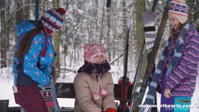 Hot Lesbian Foursome Keeps The Cold Out At This Ski Chalet - BANG! - hotmovs.com