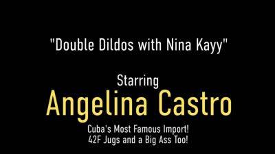 Lesbians Nina Kayy and Angelina Castro Fuck their Dildos - hotmovs.com