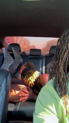 Sweet lesbian ebony cuties are having fun in the backseat. - anysex.com